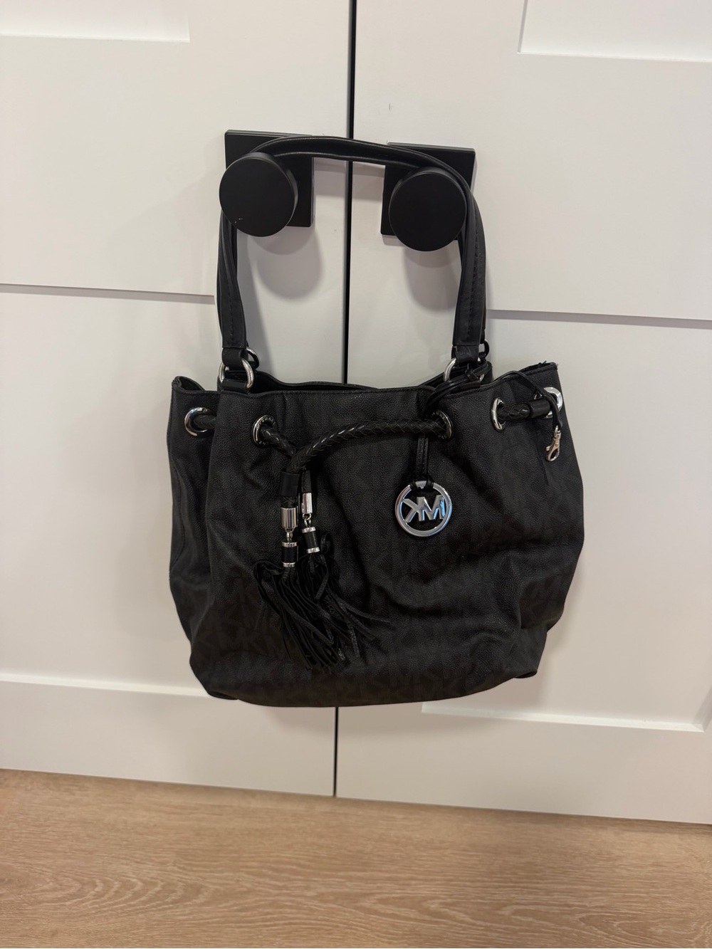 Michael Kors Black Logo Drawstring Shoulder Bag